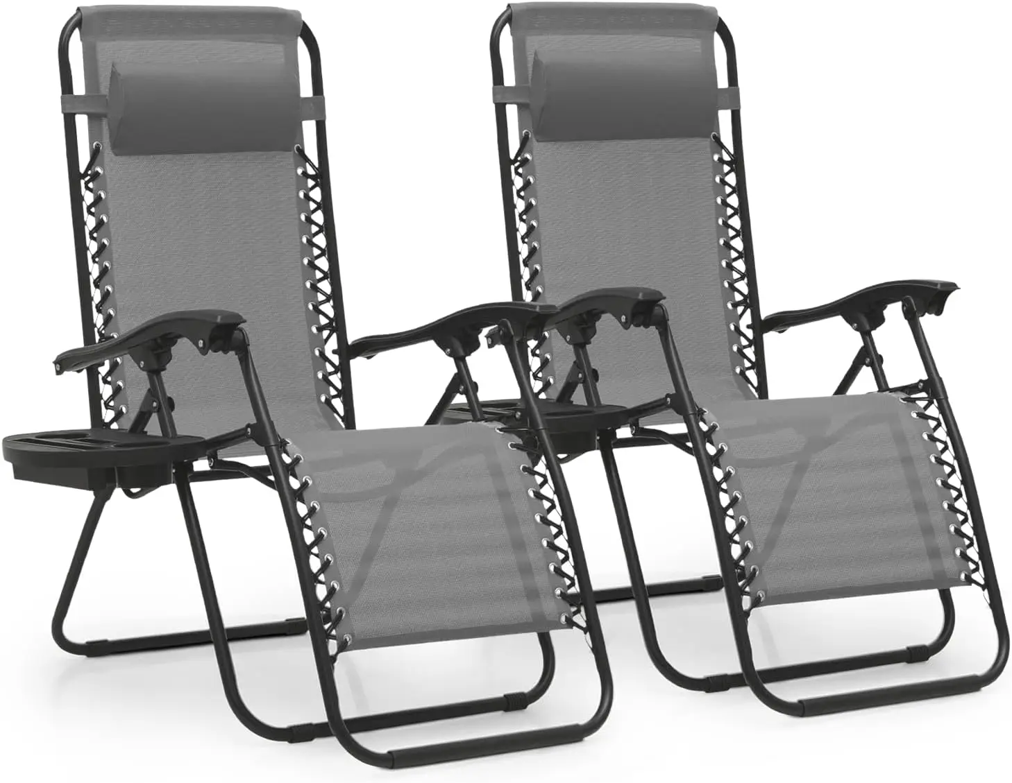 

Set of 2 Outdoor Folding Patio Lounge Chairs for Outside Reclining Lawn Chairs Recliner Beach Chairs for Adults, Grey