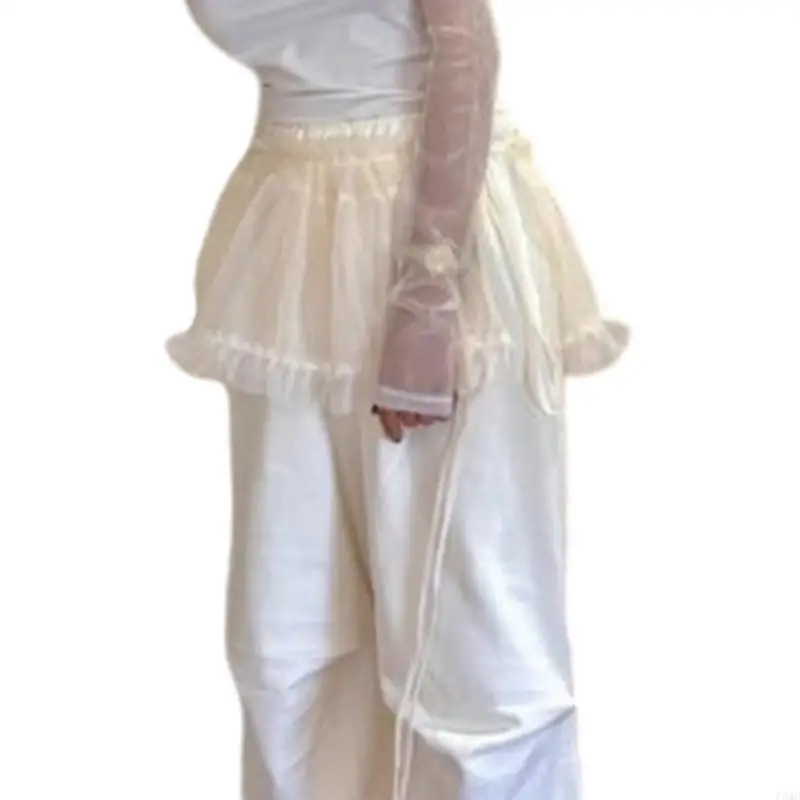 

Aesthetic Ruffle Lace Mini Apron Skirt Tie Up Sheer Mesh Cover Up Wrap Skirts F3MD