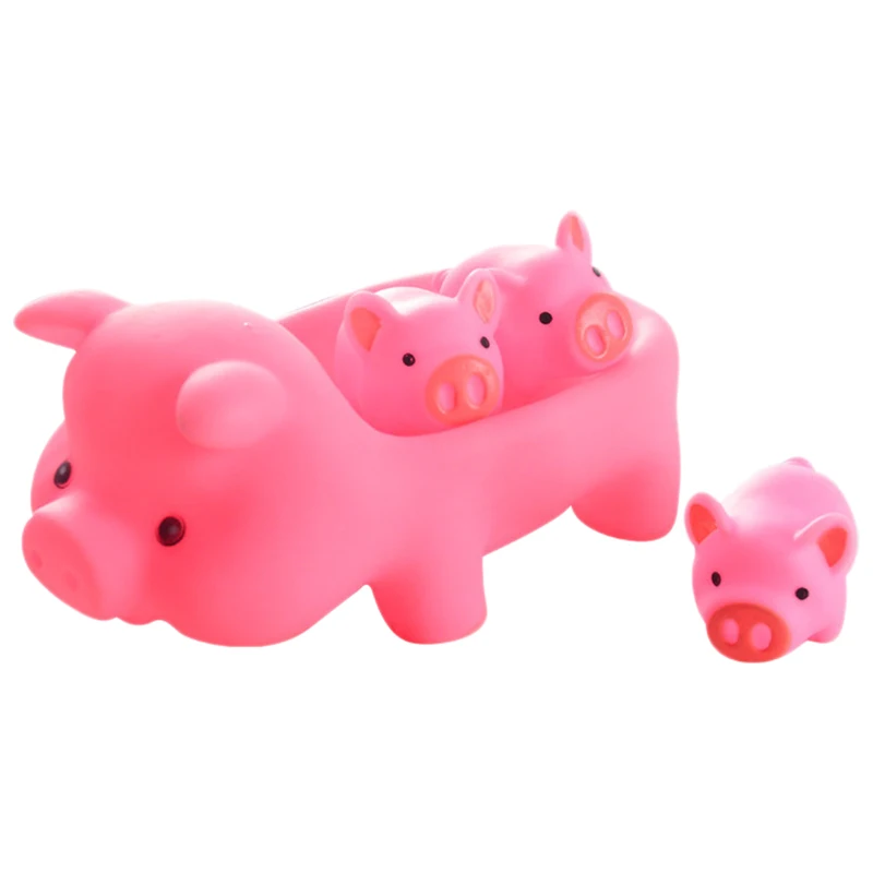 

4 Piece/Set Lovely Pink Pig Shaped Baby Bath Toy Rubber Float Squeaky Toy Bath Toy