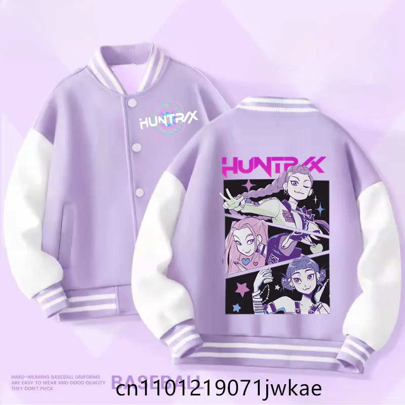 

Kpop Demon Hunter Purple Baseball Uniform Kids Rumi Mira Zoey Jacket Children Spring Autumn Long Sleeves Coat Girls Clothes Gift