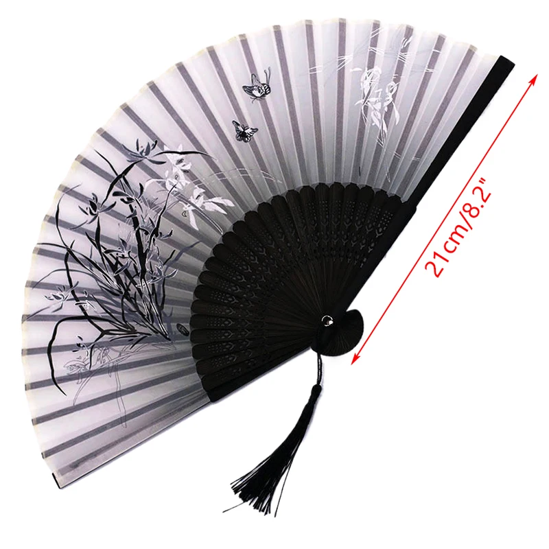 1Pc Chinese Stijl Opvouwbare Ventilator Bamboe Schacht Handheld Fan Elegant Vrouwelijk Bloempatroon Opvouwbare Fans Bruiloft Feest Decoratie