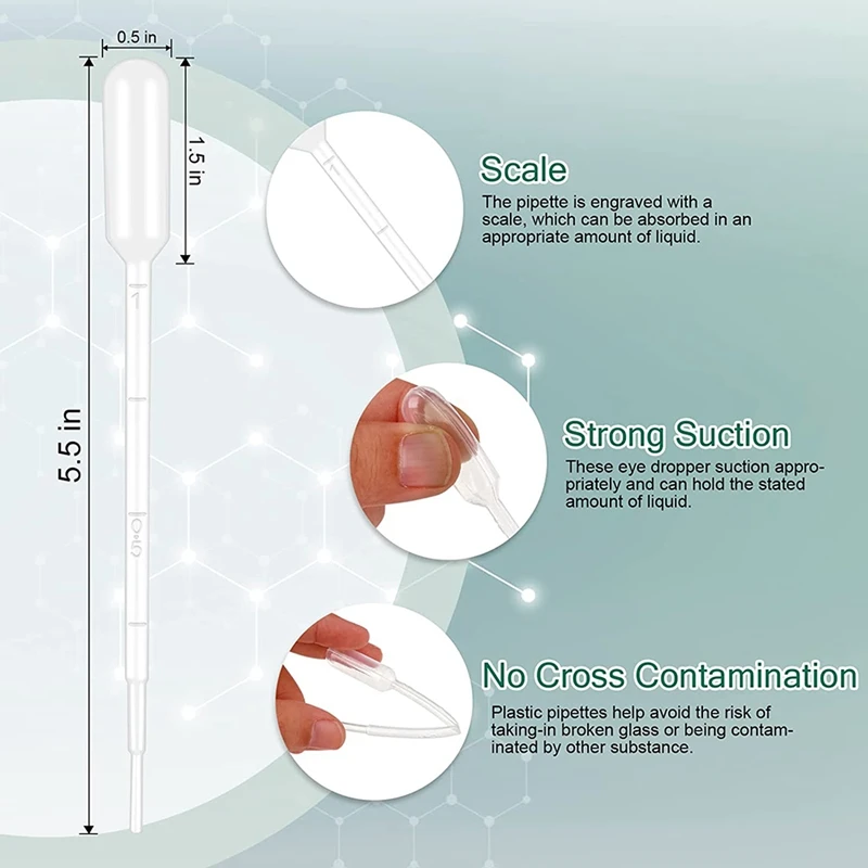 Transferência De Plástico Pipetas Claro Graduado Eye Dropper, Óleos Essenciais, Uso Doméstico, Classe Científica, 100pcs