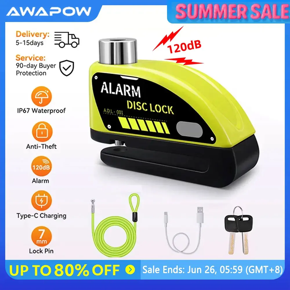 

Randpow Motorcycle Disc Lock Bike Wheel Padlock Motorcycle Alarm Waterproof Scooter Alarm Lock Anti-Theft Padlock Alarm Lock