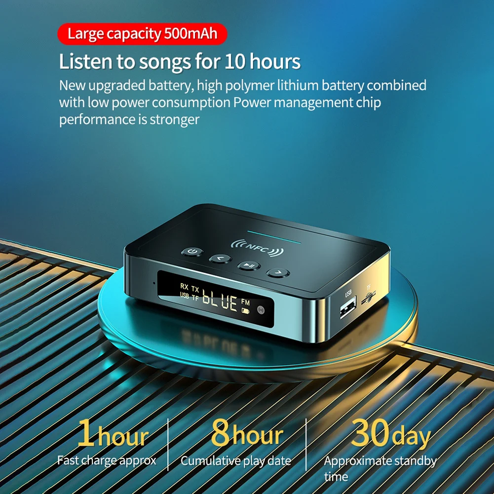 NFC Bluetooth-compatible 5.0 Transmitter Receiver AUX 3.5mm Jack LED Digital Display Wireless FM Receiver Support TF U-Disk