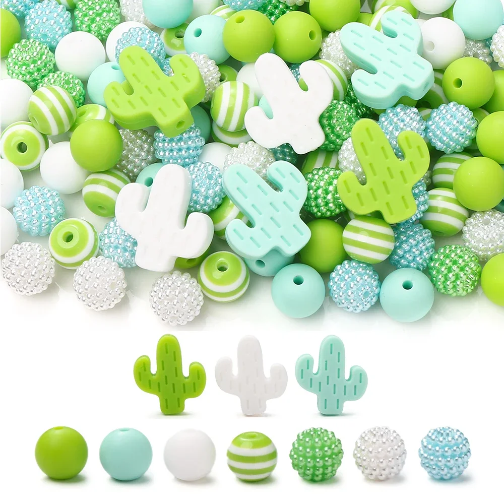 76Pcs  12mm Silicone Round Food Grade Beads Cactus Focal Beadsfor DIY Baby Teether Soother Nipple Chain Chew Toy Dummy Clips