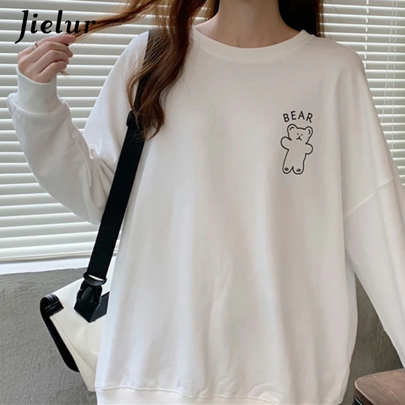 

Fall New Women Sweatshirt Cute Bear Cartoon Hoodies Women Fashion Thin White Navy Pullover Spring Harajuku Top Girls M-XL