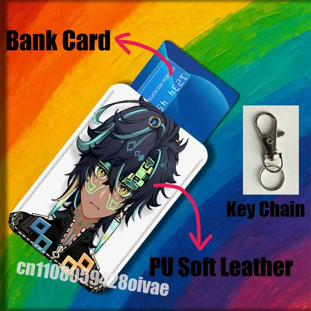 เคสใส่บัตรเครดิต/บัตรโดยสาร/บัตรประชาชน ลายเกม Genshin Impact พร้อมพวงกุญแจหนัง