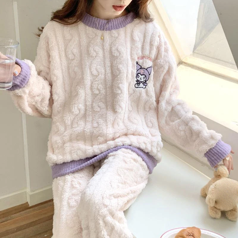 

Kawaii Sanrios Kuromi Mymelody Cinnamoroll Pochacco Pompompurin Plush Pajamas Cartoon Home Clothing Winter Gift Toys For Girls