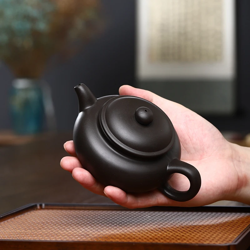 235ML Yixing Black Teapot Ball Hole Filter Kettle Archaize Teaware Drink Puer Tea Ceremony Supplies Drinkware Set