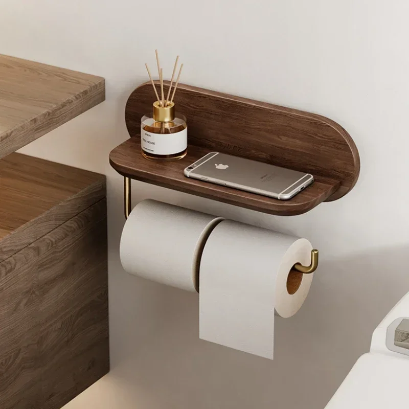 

Walnut Restroom Paper Holder Toilet No-Drill Tissue Box Scandinavian Home Towel Holder Bathroom Napkin Organizer Elegant Tissue