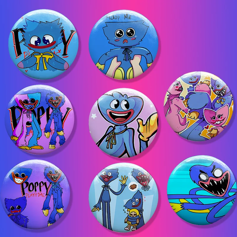 Game Poppys Playtime Enamel Pins Cartoon Huggy Wuggy Pins Brooches Round Badges for Backpack Clothing Decor Men Women Gift