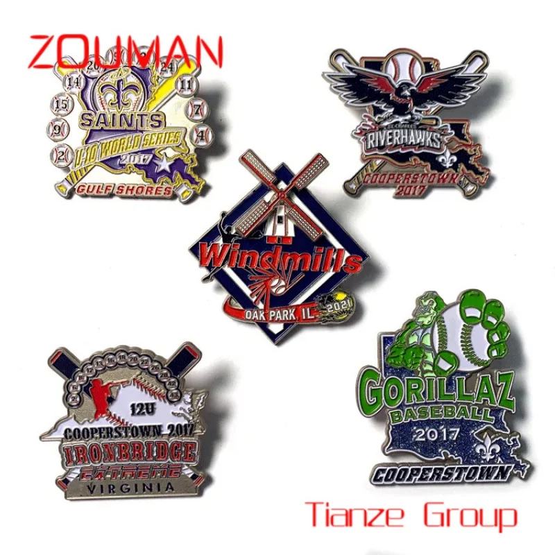 Pin de béisbol personalizado de alta calidad, insignias de Metal, pines de solapa de esmalte suave para deportes, China