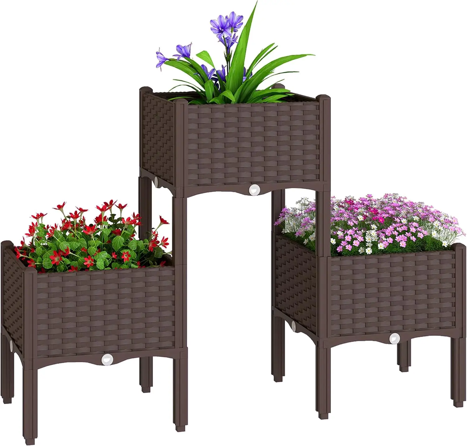 Plastic Raised Garden Bed with Legs, Self Watering Elevated Planter Boxes with Drainage Holes and Plugs, Easy Assembly Outdoor Planter Box for Patio Yard Balcony, Vegetables, Flowers, Herbs