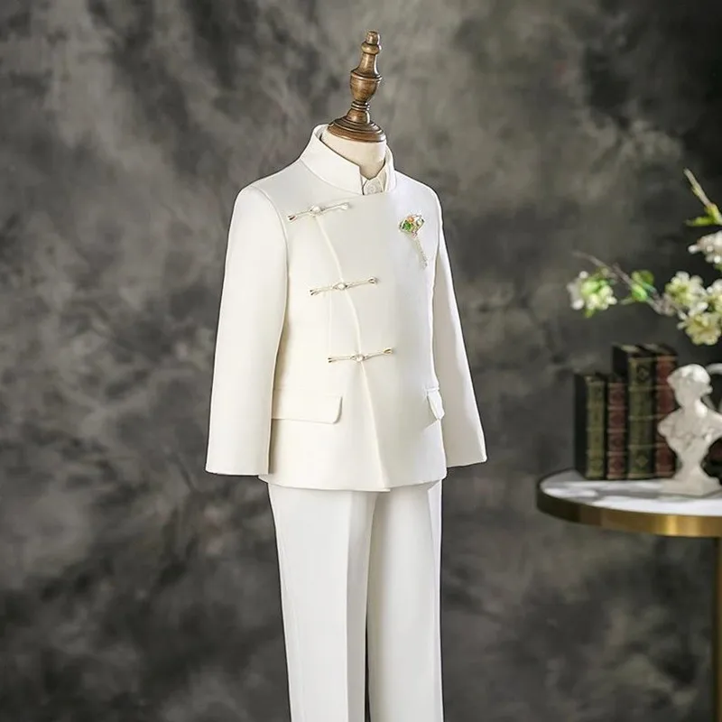Jungenanzug direkt vom Hersteller, formelle Kinderkleidung, 4-teiliger Anzug für Hochzeit, Geburtstag, Abschlussfeier, A4384, Jungen-Partyanzug – Detail 6