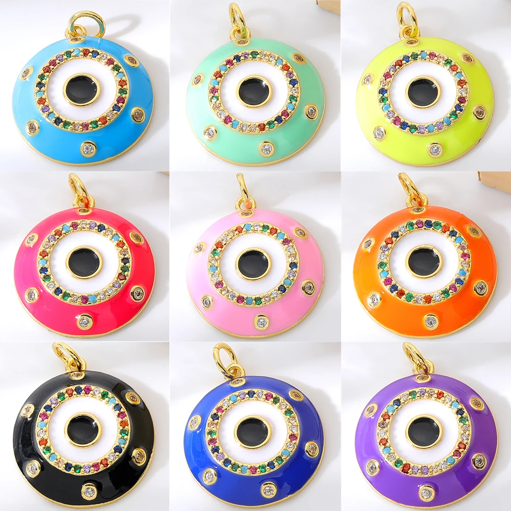 

Juya Handmade 18K Real Gold Plated Enamel Greek Turkish Evil Eye Charms For DIY Valentine's Day Gift Handicraft Jewelry Making