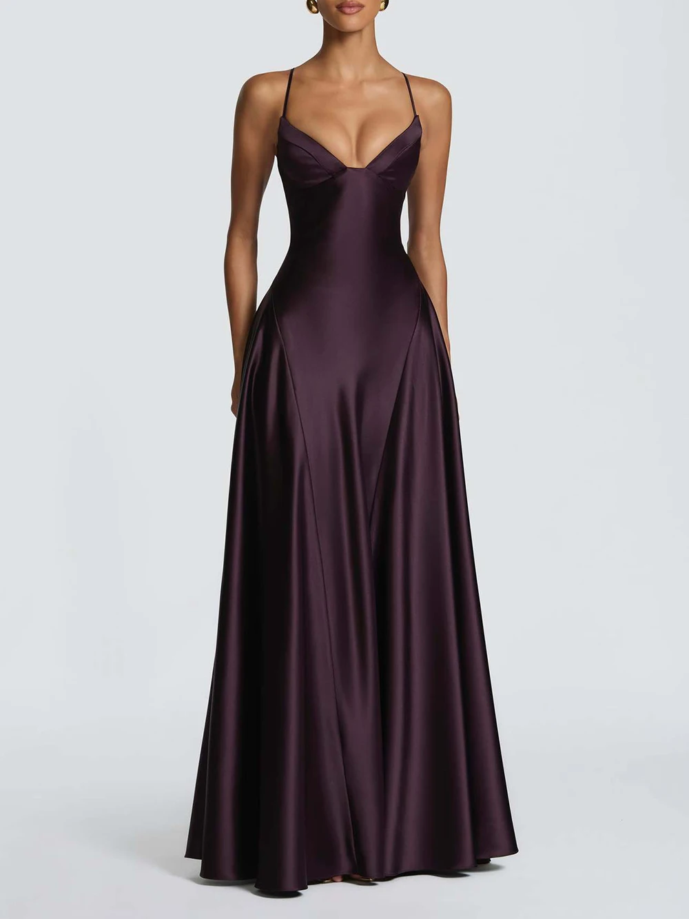 Modphy Elegant Satin Bustier Maxi Dress Women Spaghetti Strap V Neck A-line Dresses Summer Lady Evening Formal Vestidos New 2026