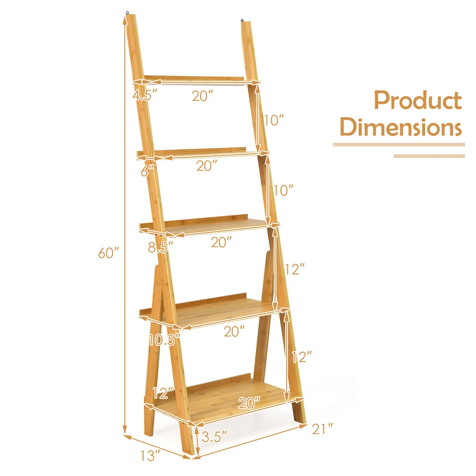 Costway 5-Tier Bamboo Ladder Shelf Bookshelf Display Storage Rack Flower Stand Natural