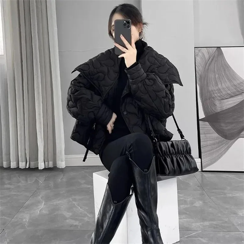 

Winter Women Black Ling Ge Xiao Xiang Feng Down Cotton Coat Leisure Loose Design Sense Small Crowd Cotton Jacket JJ765