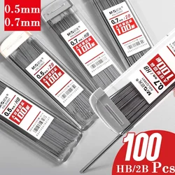 100 Uds 0,5/0,7mm portaminas 2B/HB varilla de lápiz recarga automática de núcleo de lápiz Oficina escuela arte boceto suministros de dibujo