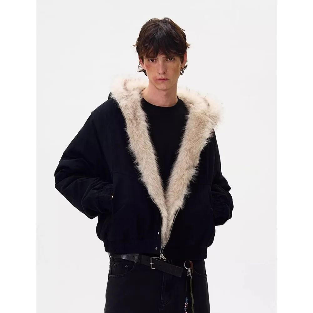 American Retro Fur Collar Jacket, Men's and Women's Autumn and Winter Niche Design Sense, Cool Jacket, Cotton Jacket, Trendy Top