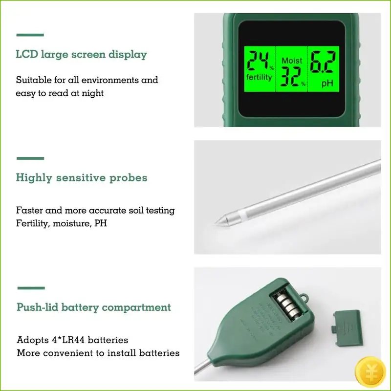 3-In-1 Soil PH Meter Farm Garden Fertility Tester Soil Moisture Test Detector For Indoor Planting, Potted Plants Easy Install