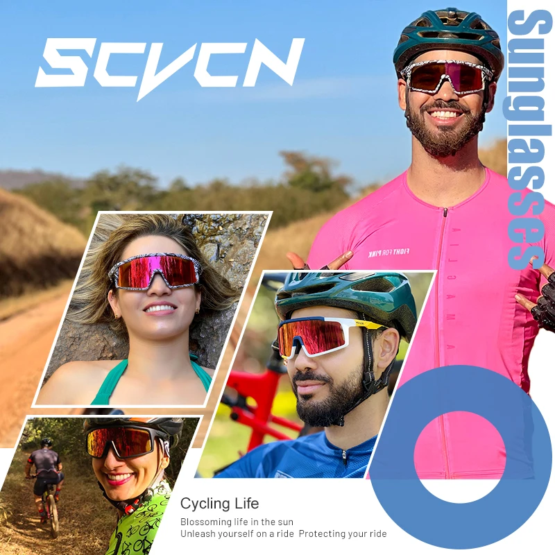 Scvcn Color Photochromic Cycling Glasses Bicycle Red Blue Golden Sunglasses Sports Men MTB Road Bike Eyewear Goggles Racing