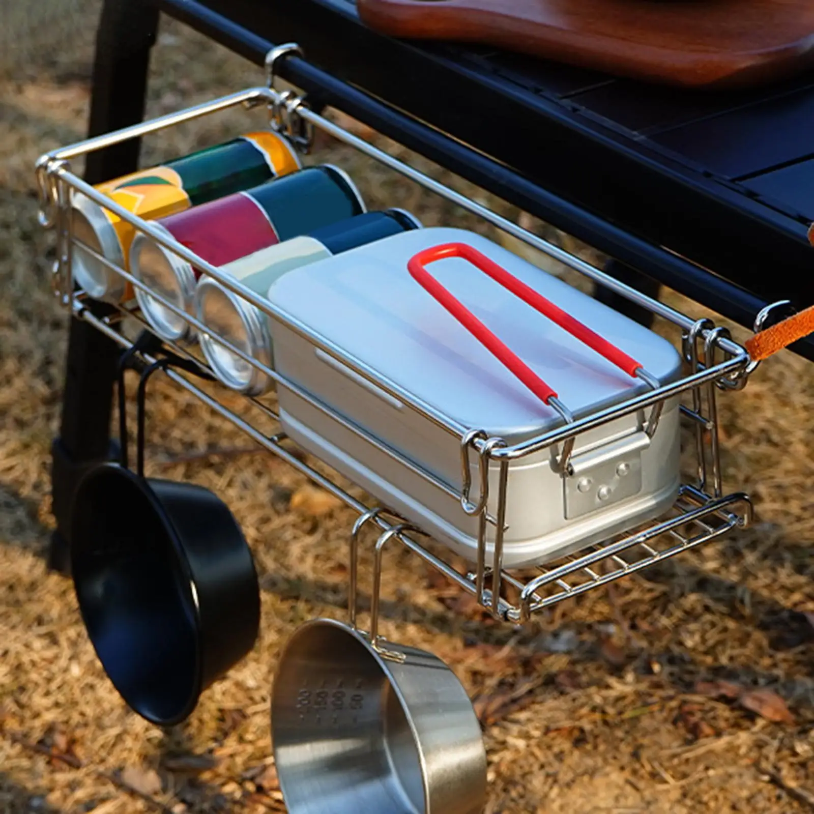 테이블 사이드 바구니 확장 랙 접이식 교수형 바구니 선반 접이식 테이블 스토리지 랙 휴대용 책상 피크닉 낚시 캠프