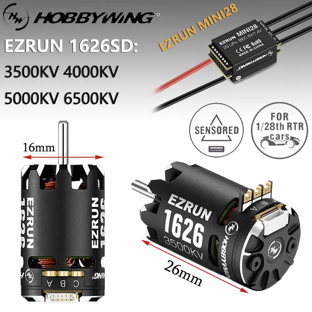 

HobbyWing Sensored ESC EZRUN MINI28 30A 2S 6V/7.4V/3.5A Бесщеточный двигатель EZRUN 1626 SD Combo для 1/28 RC Car GL Racing Drift