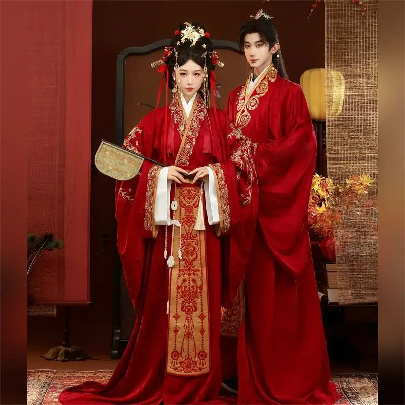

Hanfu 2025 New Wedding Clothes Improved Warring States Robe Embroidery Handmade Beaded Trailing Engagement Marriage Clothing