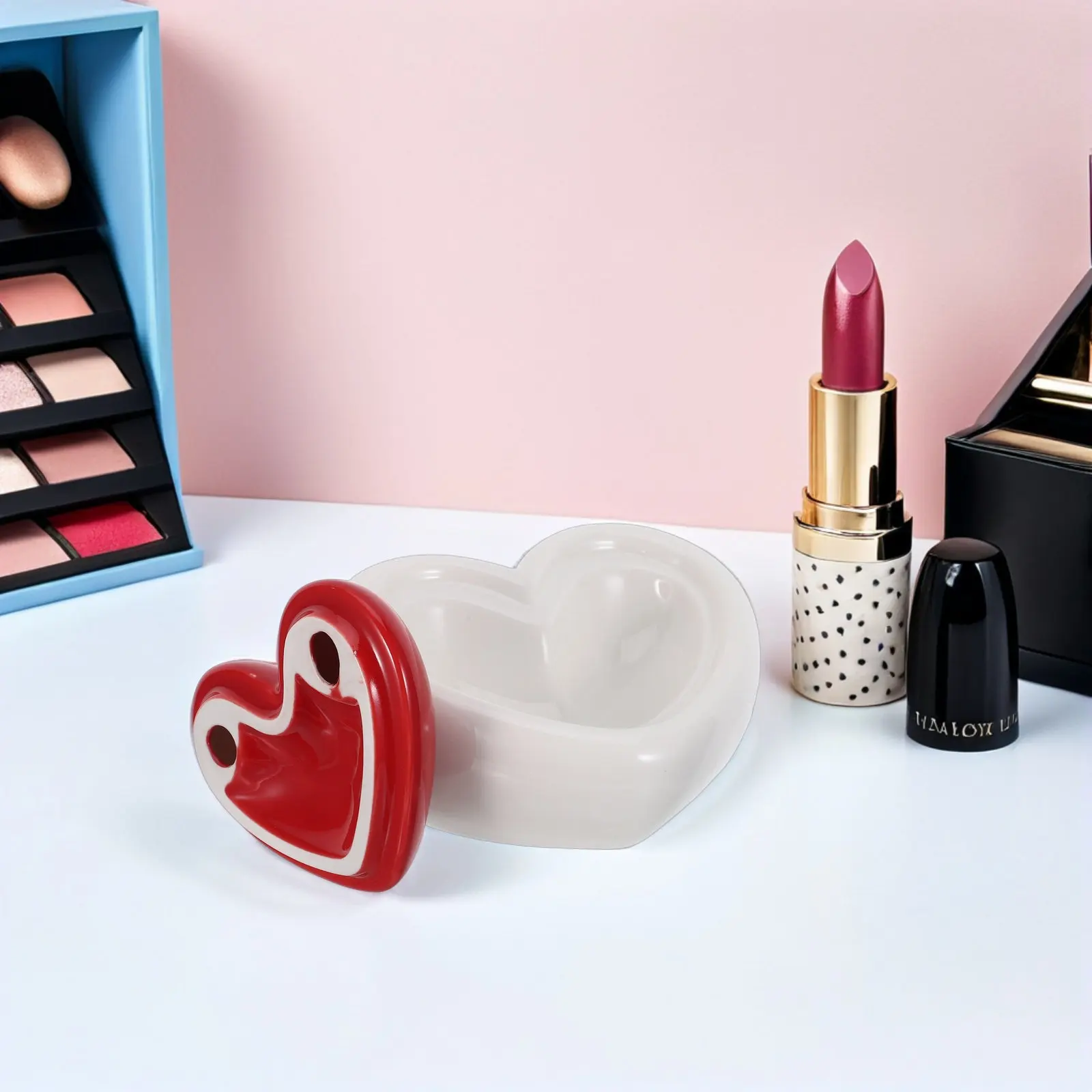 Ceramic Heart Jewelry Box Red Small Trinket Tray Lid Elegant Storage Organizer Rings Earrings Necklace Bracelet Dish for Women