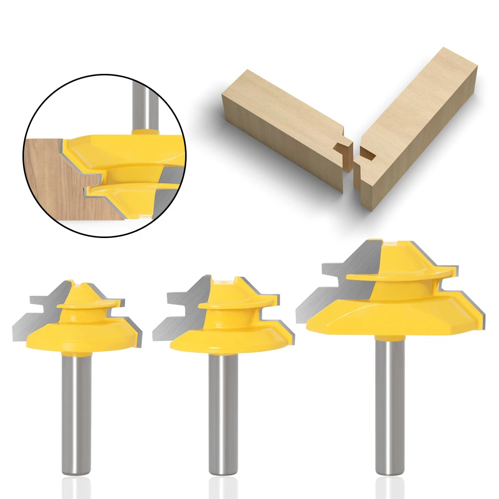 1PC 8MM Shank Milling Cutter Wood Carving 45 Degree Lock Miter Router Bit Tenon Milling Cutter Woodworking Tool For Wood Tools
