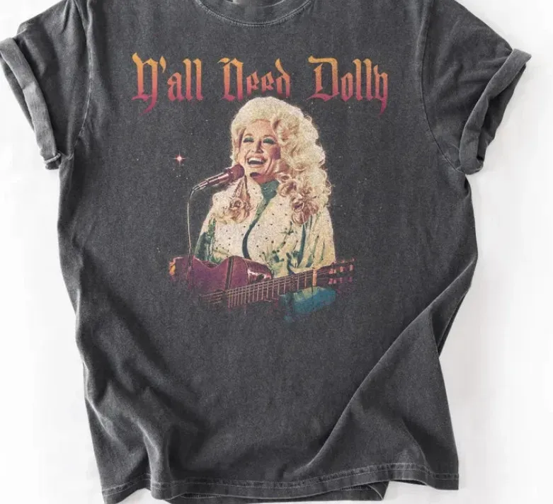 Singer Dolly Parton concert Black color T-shirt reprint ZA903