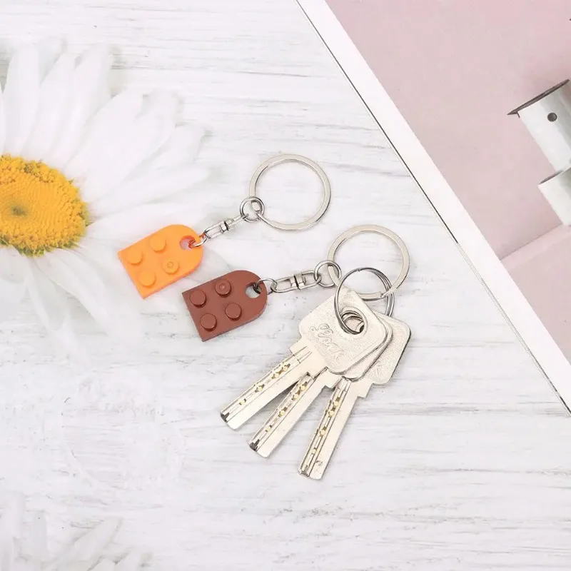 2PCS Fashion Separable Jewelry Gifts Couples Friendship Building Block Keychains Key Ring Key Buckle Heart Pendant image 2