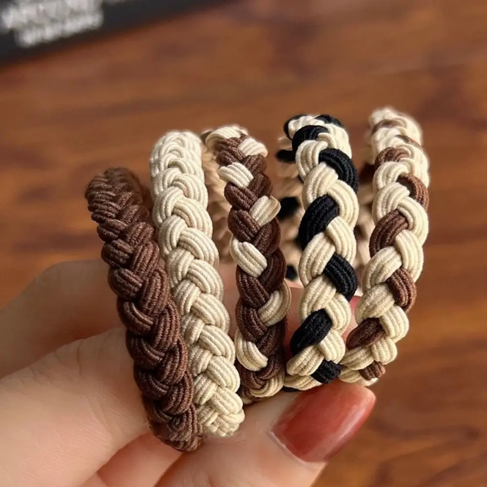 5PSC Coffee Hair Tie Simple Highly Elastic Braided Hair Rope Durable Nylon Hairband Women Girl