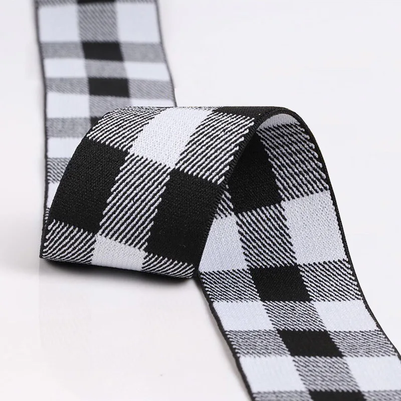 40mm Plaid Stripe Jacquard Elastic Bands Rubber Elastic Webbing Headdress Clothing Belt DIY Handmade Sewing Accessories 1Meter