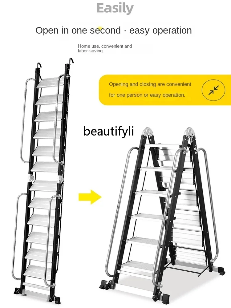 zq Alloy Multi-Functional Folding Stair Indoor and Outdoor Telescopic Lifting Portable Engineering Ladder Widened Pedal Ladder