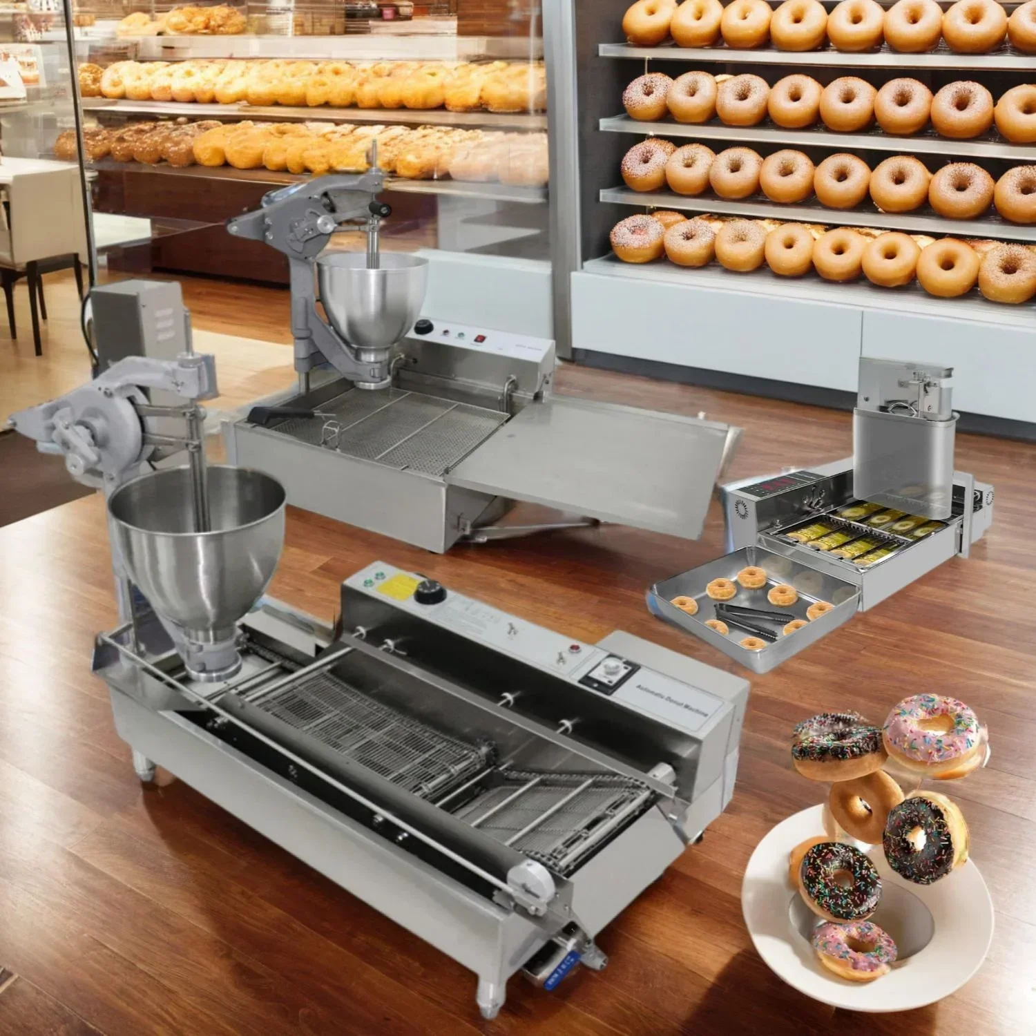 

A Comercial american type donut mix ring automatique a beignets pour mini donuts filling machine automatic maker depositor fryer
