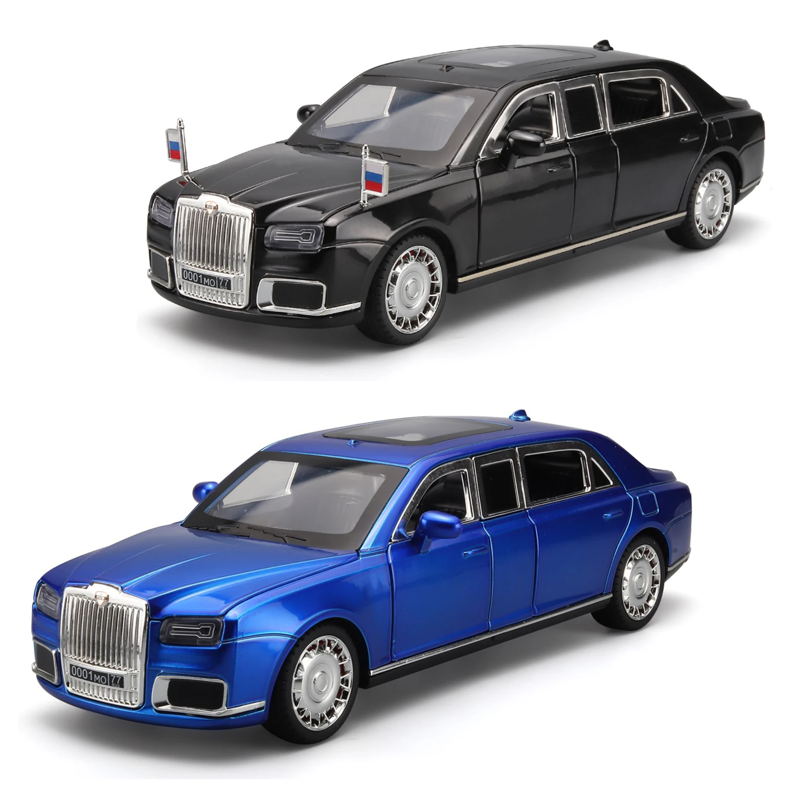 1/24 Aurus Senat Alloy Limousine Luxy Car Model Diecast Metal Bulletproof Vehicle Car Model Simulation Sound Light Kids Toy Gift