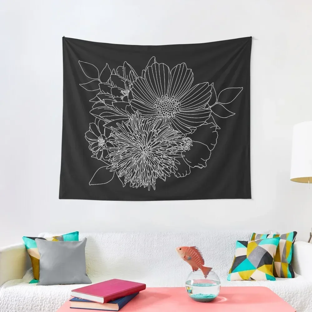 

Floral Bouquet - White on Black Tapestry Decoration Aesthetic Things To The Room Tapestry