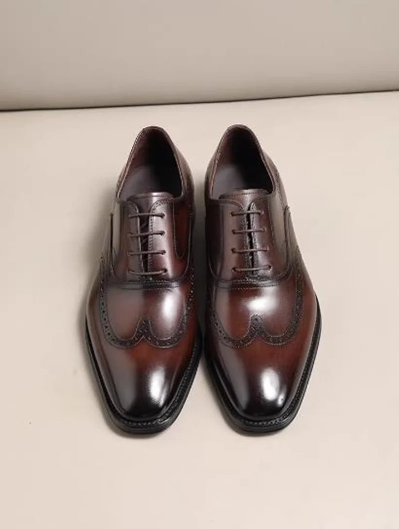 Color-wiped Cowhide Brogue Oxford Men's Leather Shoes First-layer Cowhide Sheepskin Lining Business Formal Shoes Commuter Shoes