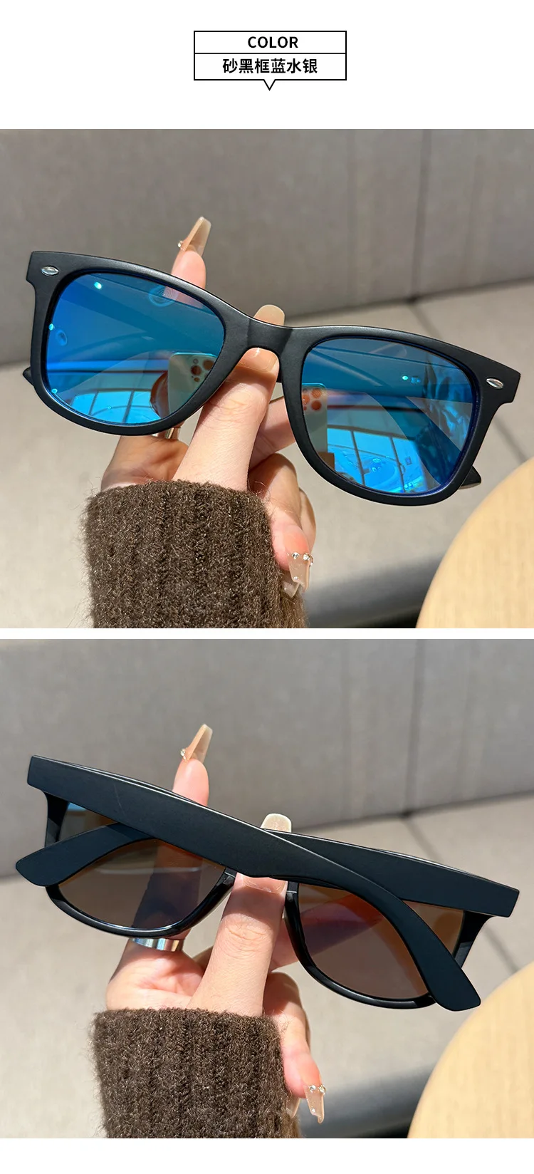 Vintage quadratische Sonnenbrille für Damen und Herren, rechteckige Sonnenbrille, ovale Brillen, Sonnenbrille für Männer und Frauen – Detail 10