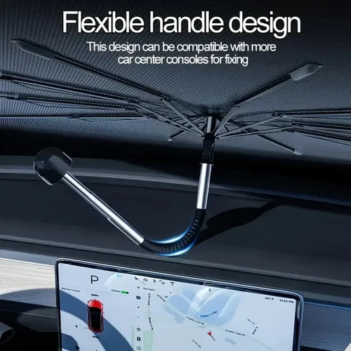 Parasol delantero de coche plegable, espejo retrovisor que se puede abrir; actualizado 360 °   Parasol de parabrisas giratorio con mango de brazo flexible.