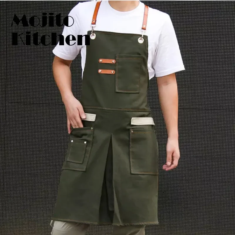 Adjustable Neckband Waistline Denim Apron Convenient Front Pocket Foldable Soft Wear-resistant Overalls for Home Kitchen Garden