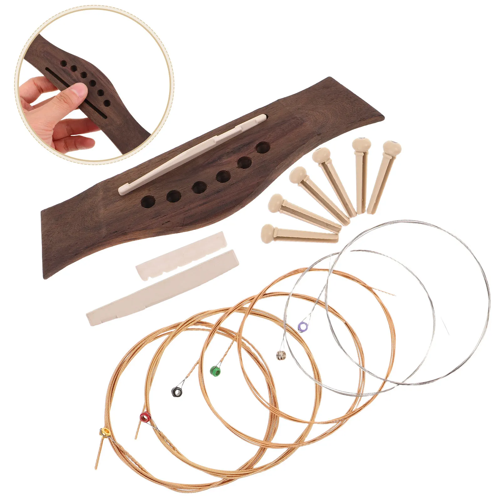

1Set Wooden Acoustic Guitar Bridge Saddle Set with Pins for Folk Acoustic Guitars Enhanced Warm Tone Resonance Steel Strings