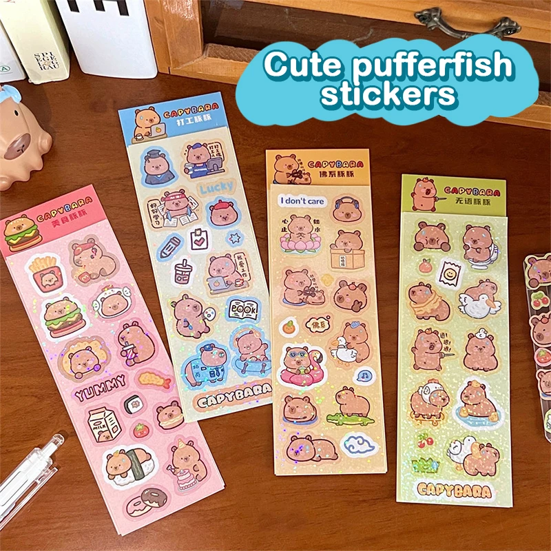 50Sheets Cute Cartoon Creative Capybara Sticker Decoration Sticker Fashion Laser Sticker DIY Diary Decorative Stick Stationery