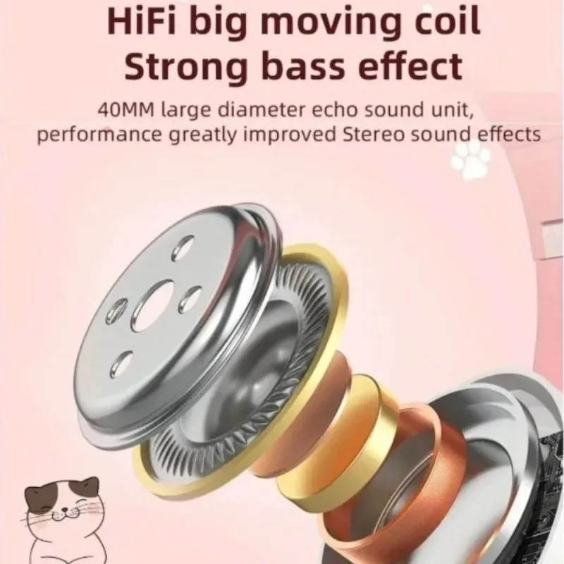 Wireless Headphone Cute Cat Bluetooth with Mic Control LED Stereo Music Helmet Phone Bluetooth Headset Gifts view 3