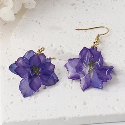 Unique Delphinium Pressed Flower Earrings Natural Daisy Flower Pressed Earrings Epoxy Resin Real Floral Earring Custom Packaging