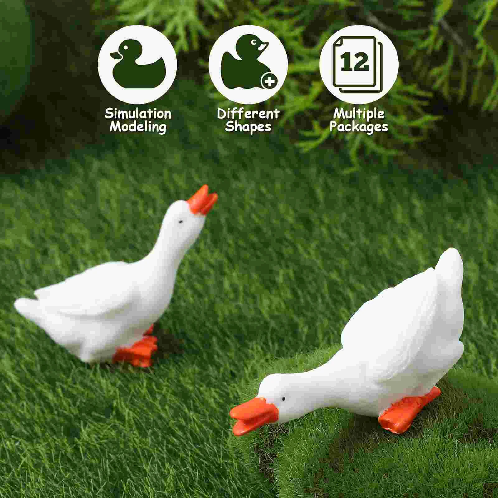 12 Pcs Animals Resin Big White Goose Fairy Cake Decorations Miniature Small Figurine Dollhouse Trim