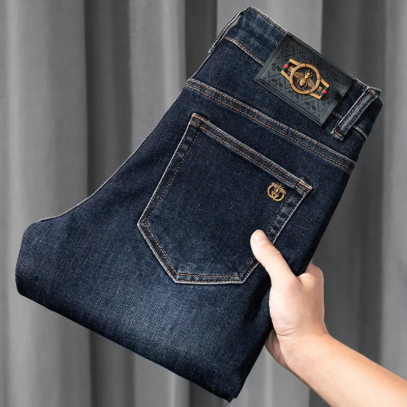 LEE Blue Thickened Denim Jeans Men's Casual Slim Fit High End Trendy Brand