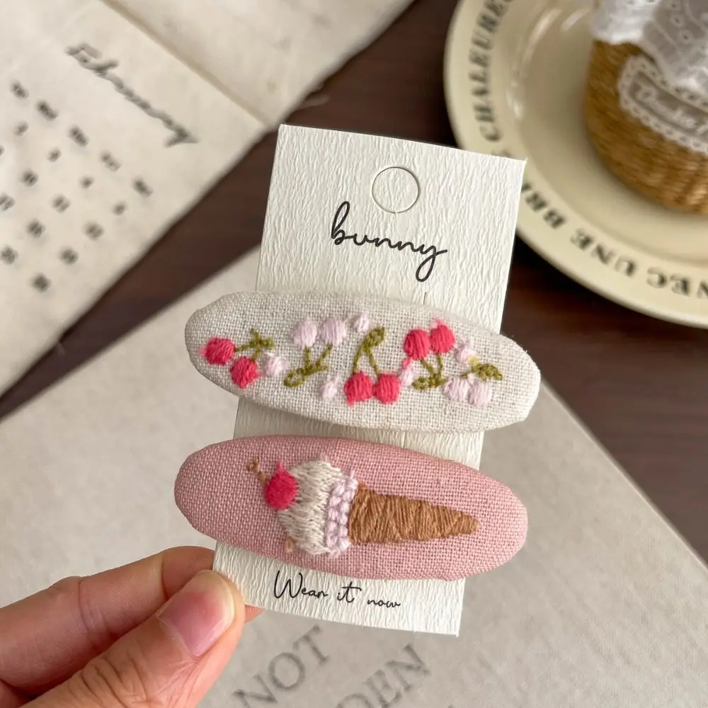 Cotton Embroidery Embroidered Hair Clip Non Slip Grip Spring Loaded Flower Break Clip Versatile Use Lightweight